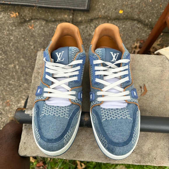 Louis Vuitton Denim Blue and Tan Sneakers - Picture 1 of 6